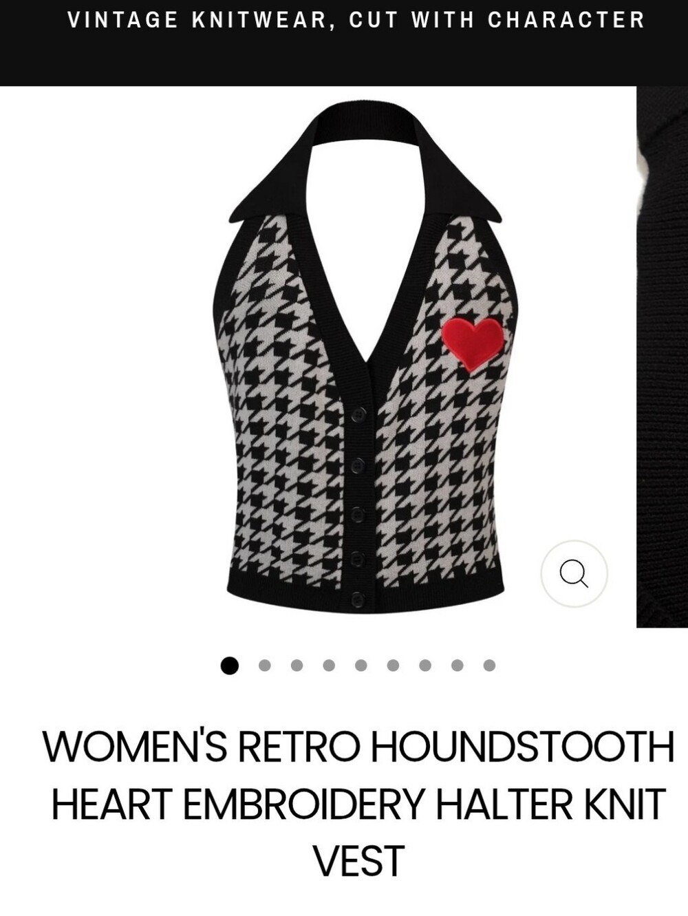Retro Houndstooth Halter Knit Vest with Red Heart